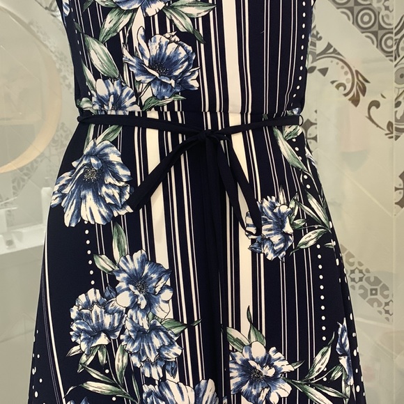 NWT 🌸JR Midnight Blue/Multi Floral Striped Kerchief Hem Midi Dress - Picture 8 of 16